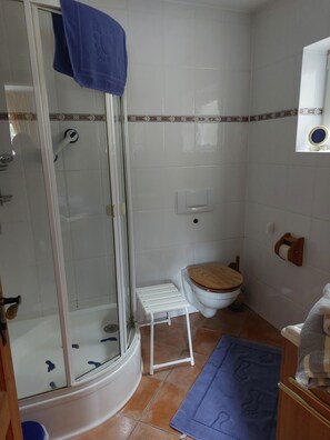 Douche, séchoir à cheveux, serviettes fournies