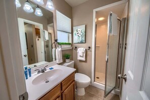 Combined shower/tub, hair dryer