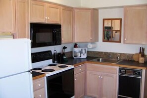 Fridge, microwave, dishwasher, coffee/tea maker