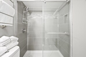 Combined shower/tub, hair dryer