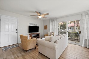 Smart TV, DVD player, books, video library