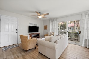 Smart TV, DVD player, books, video library