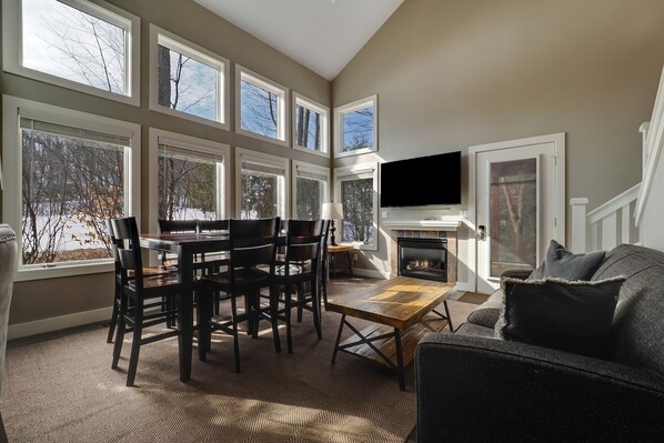TV, fireplace, DVD player - 3BR Slopeside Disciples Village Condo | Ski In/ Out on Boyneland | Fireplace (Boyne Falls)