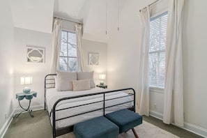 4 bedrooms, desk, iron/ironing board, travel cot