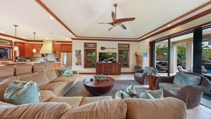 Smart TV, books, music library, stereo