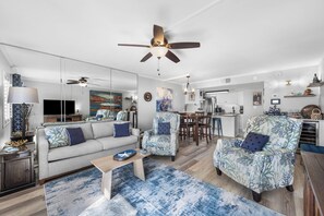 TV, DVD player, video library