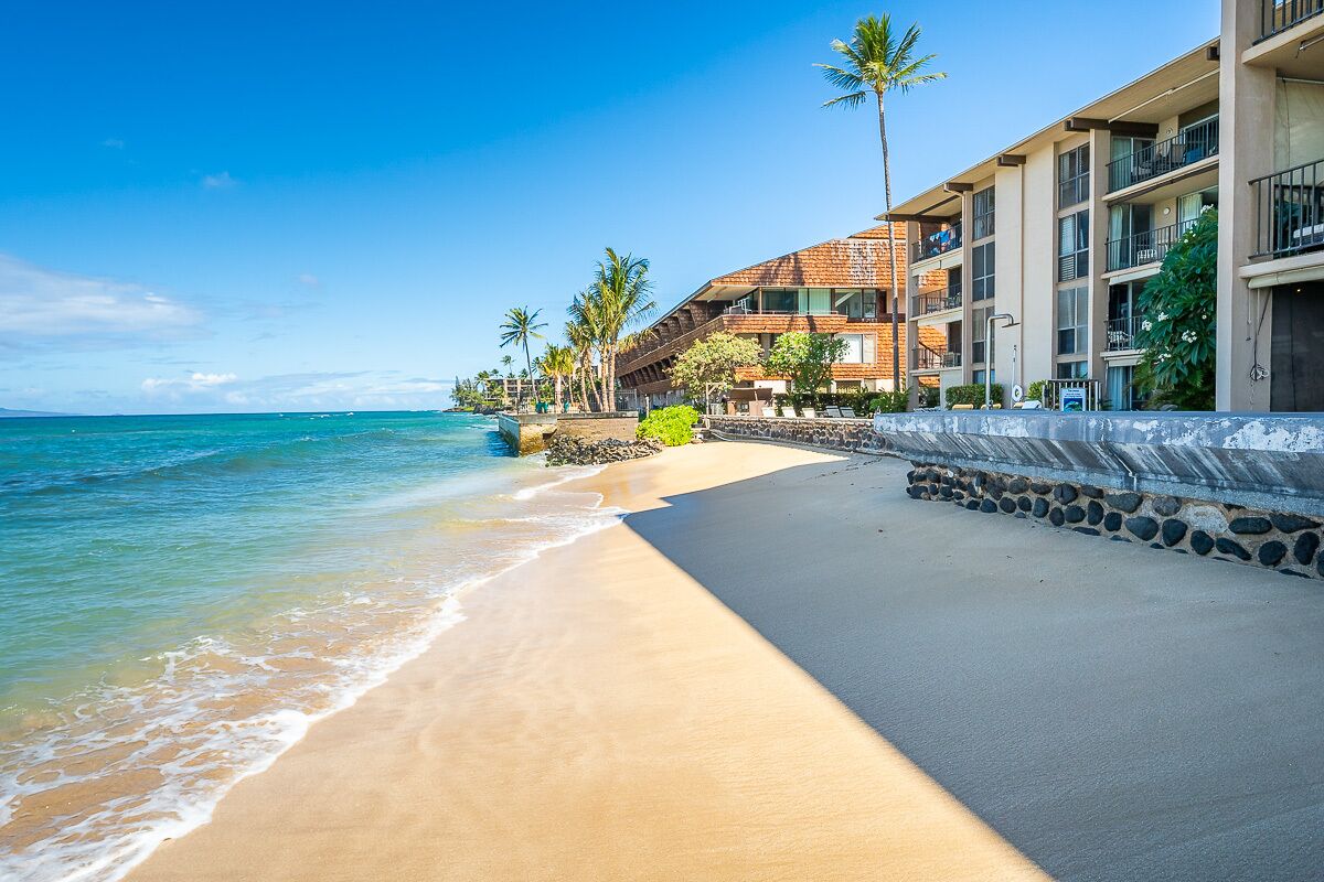 On the beach, sun loungers, beach towels
