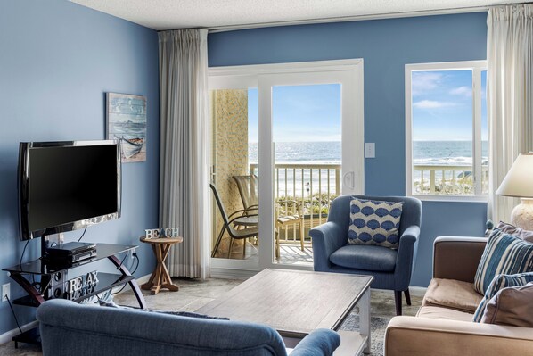 Flat-screen TV, DVD player, video library