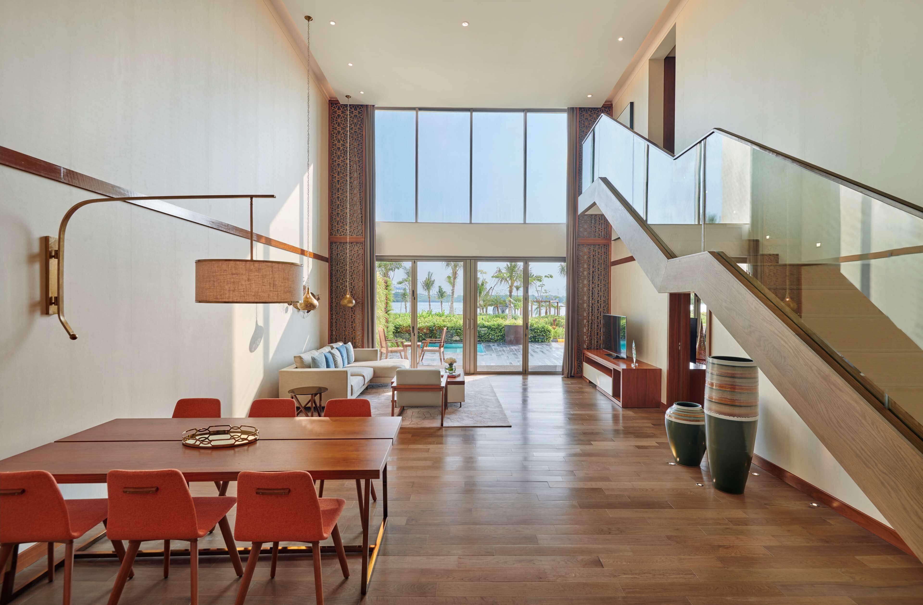 Bộ trải giường bằng vải Frette của Ý, bộ đồ giường cao cấp, minibar 