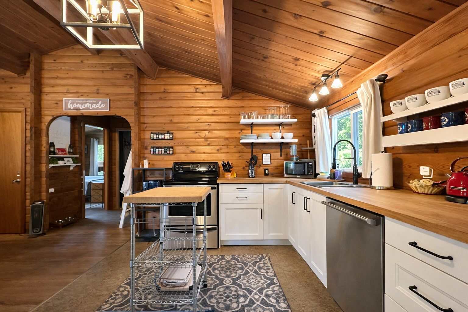 Full-sized fridge, microwave, oven, stovetop