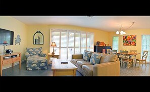 Una televisión, una biblioteca de música