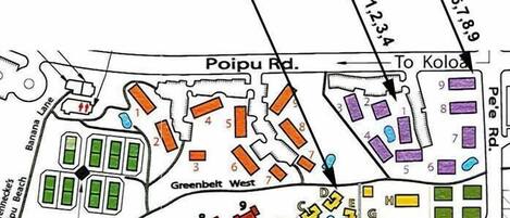 Mapa de Regency Condominiums con áreas señaladas como Regency en Poipu Kai Fase II, Regency en Poipu Kai Fase I y Regency Villas.