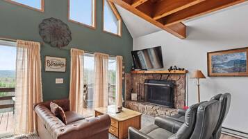 Télévision, cheminée, lecteur de DVD