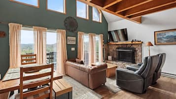 Télévision, cheminée, lecteur de DVD