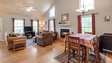 TV, fireplace, foosball