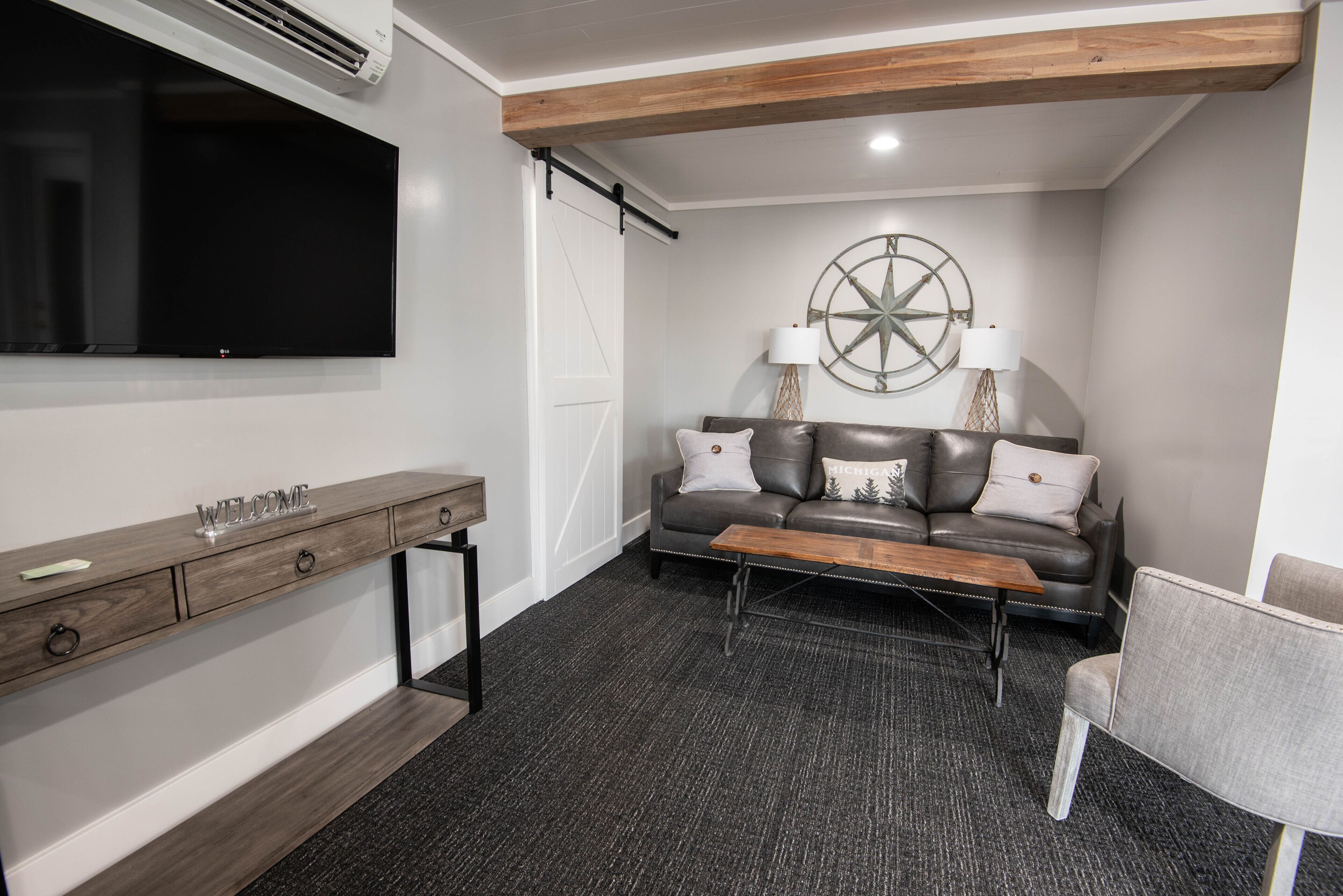 Smart TV, fireplace, DVD player