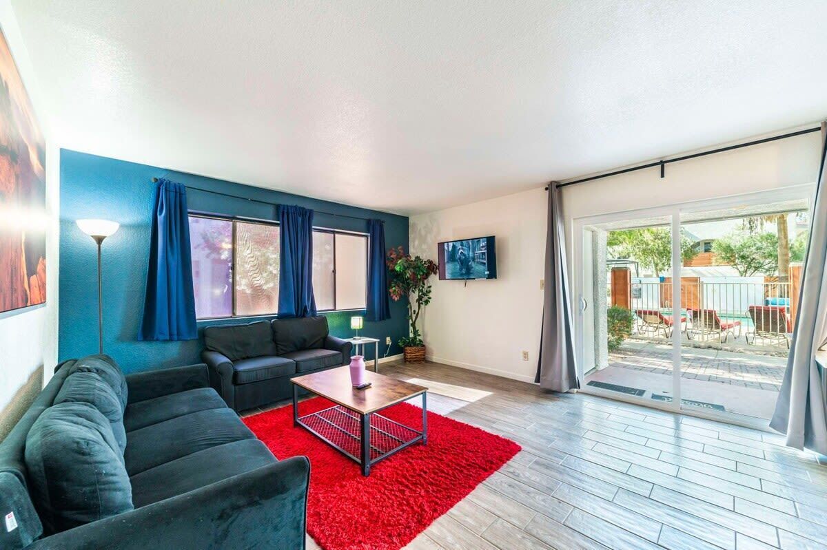 Living room view of pool