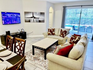 Smart TV, DVD player, foosball, video library