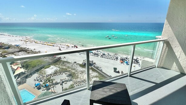 A balcony with a view of a beach and ocean. - Amazing 14th floor views! Perfect for Couples! 4344BS2 (Miramar Beach)