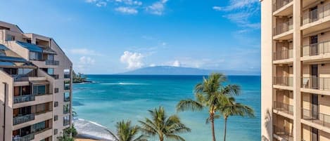 On the beach, sun-loungers, beach towels