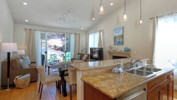 Télévision, cheminée, lecteur de DVD