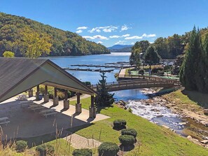 Property grounds - Lakefront Home at Rumbling Bald | 4BR, Game Room, Fire Pit (Lake Lure)