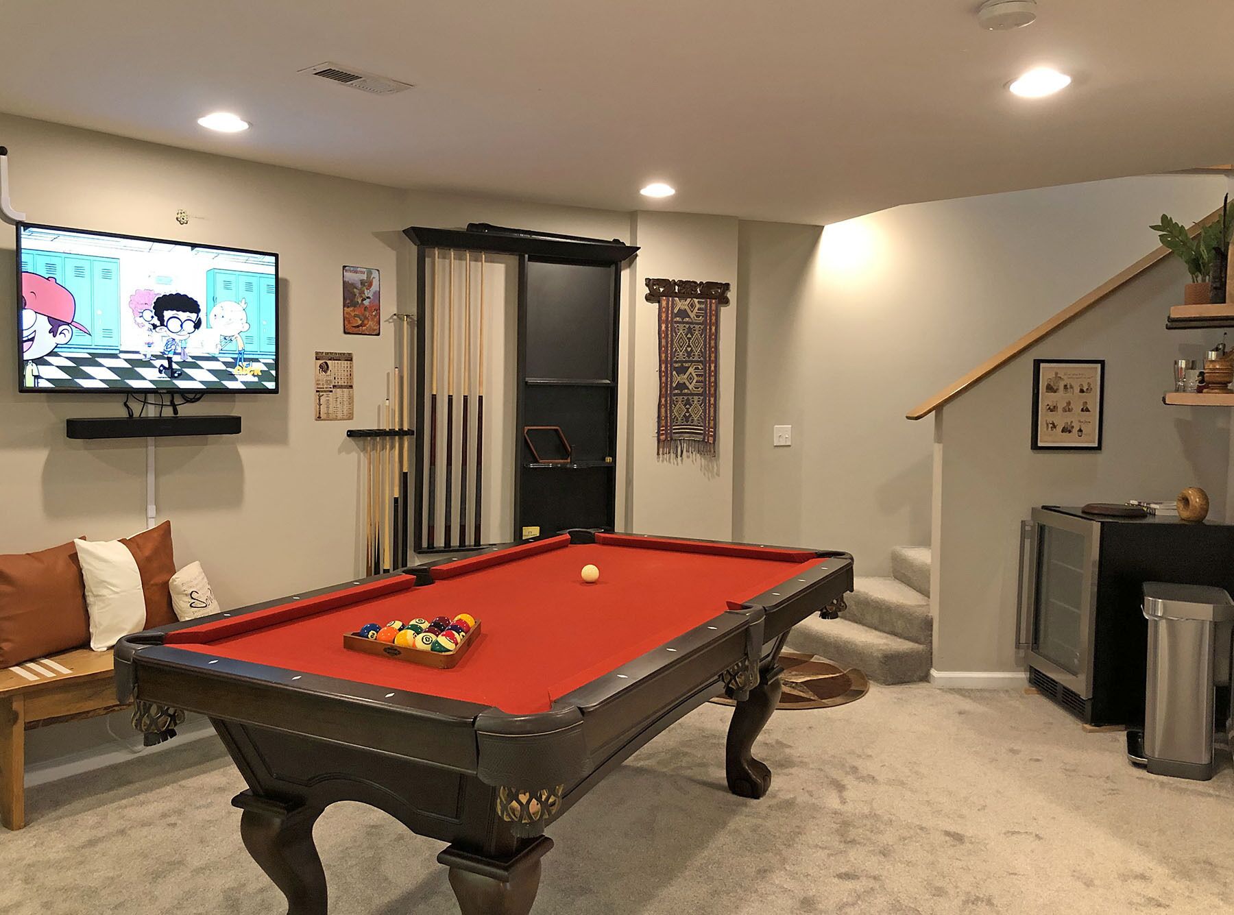 Pool Table, Drink Fridge, Flat Screen TV