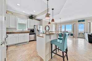 Fridge, microwave, oven, stovetop - Lone Palm by GSVR | Charming Beachfront Retreat w/ Great Primary Bed/Bath + FREE Activities/Golf (Gulf Shores)