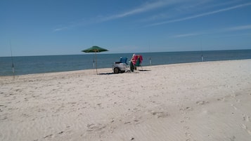 Beach nearby, sun loungers