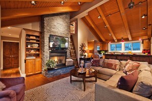 Smart TV, fireplace, video games, DVD player