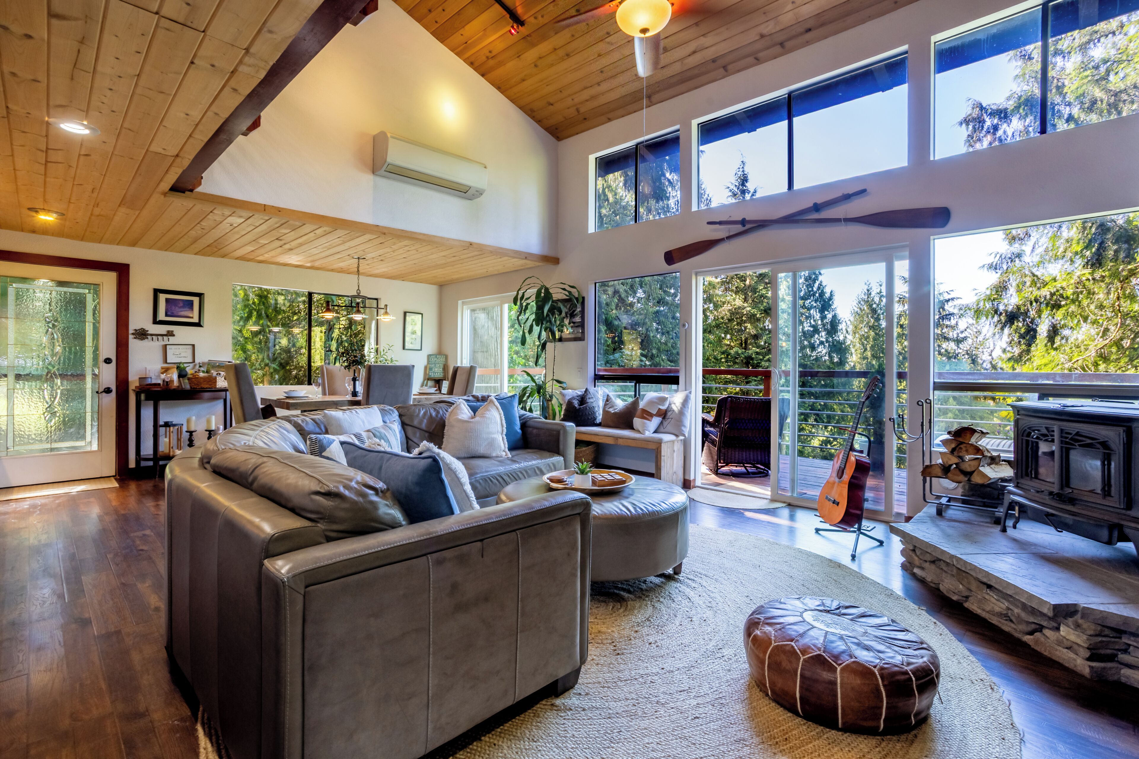 Smart TV, chimenea, reproductor de DVD y libros 