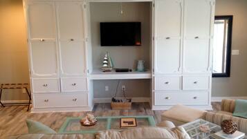 TV, DVD player, video library