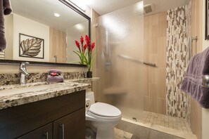 Douche, sèche-cheveux, serviettes fournies