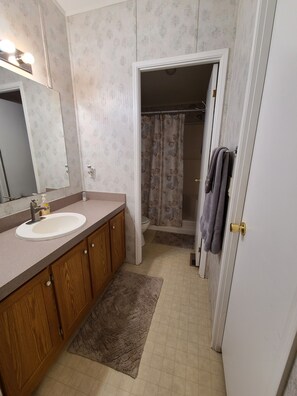 Combined shower/bathtub, hair dryer, towels, soap - River Get Away W Water View, Golden Shores/Topock Az.  Serene, Sense Of Eternity (Topock)