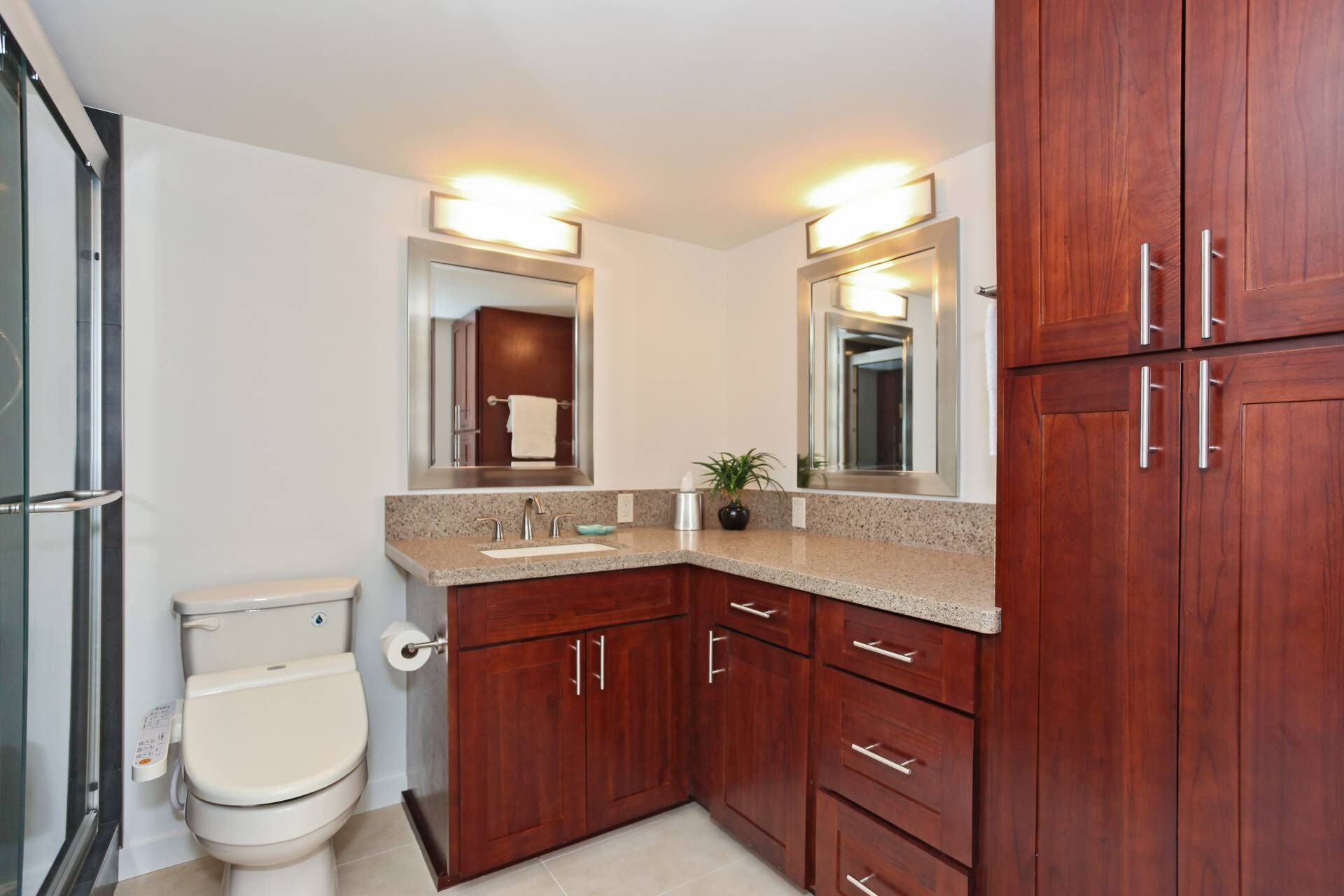 Shower, hair dryer, bidet, towels