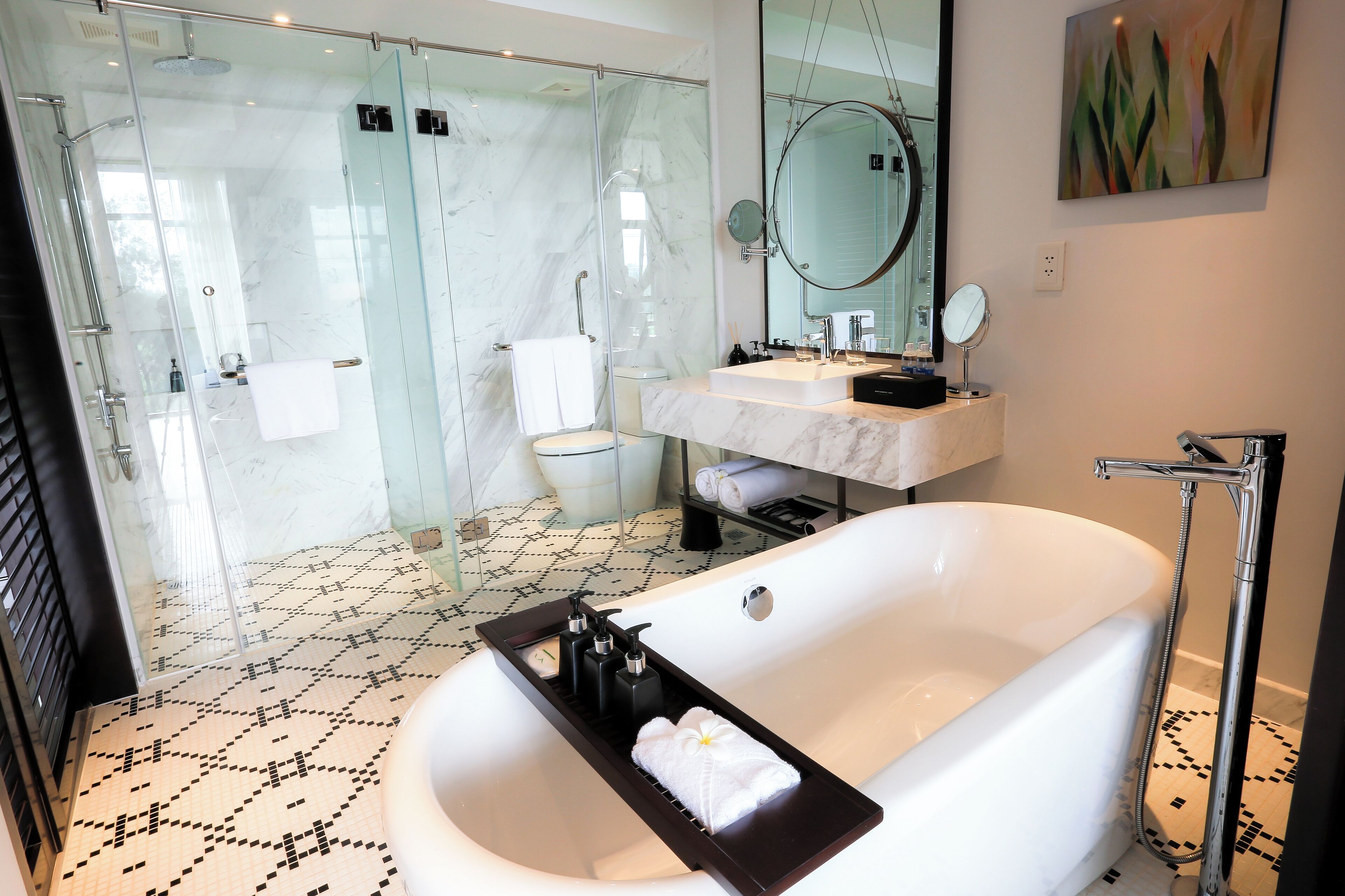 free toiletries, hair dryer, bathrobes, slippers