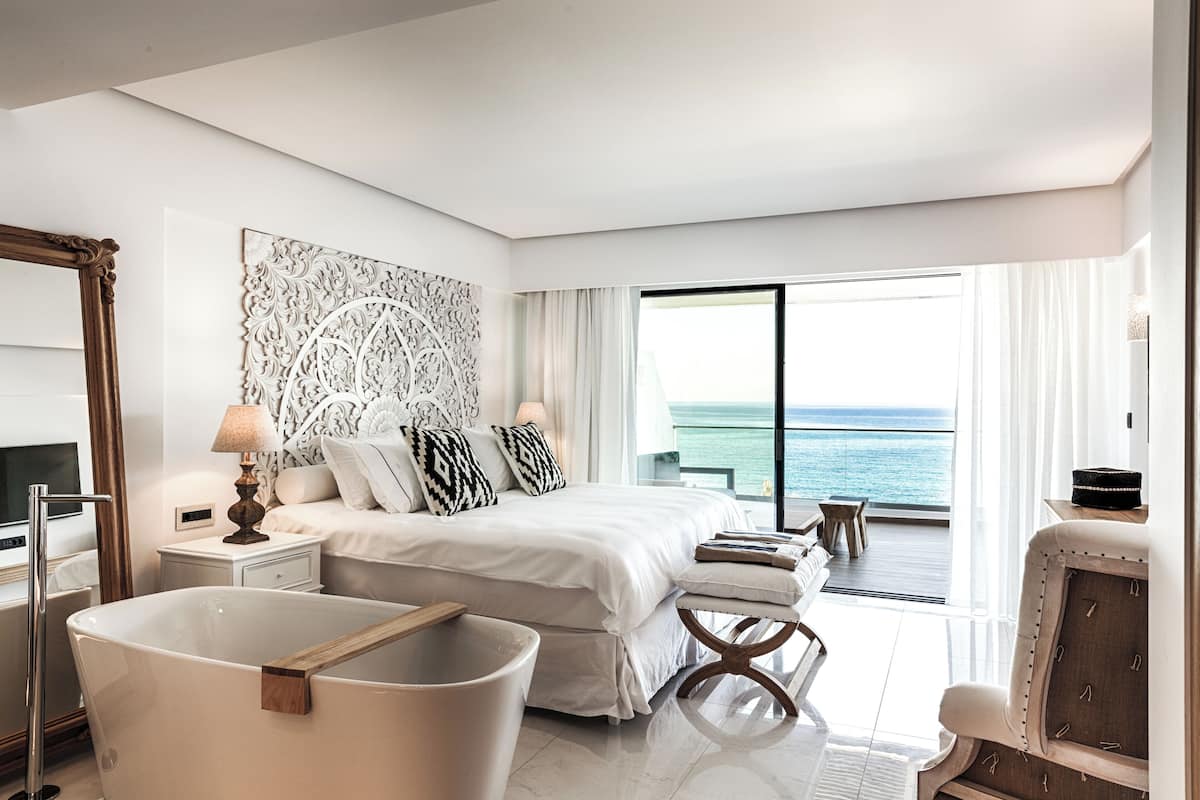 Deluxe Room (Thalassa, Sea Front) | Premium bedding, minibar, in-room safe, individually decorated