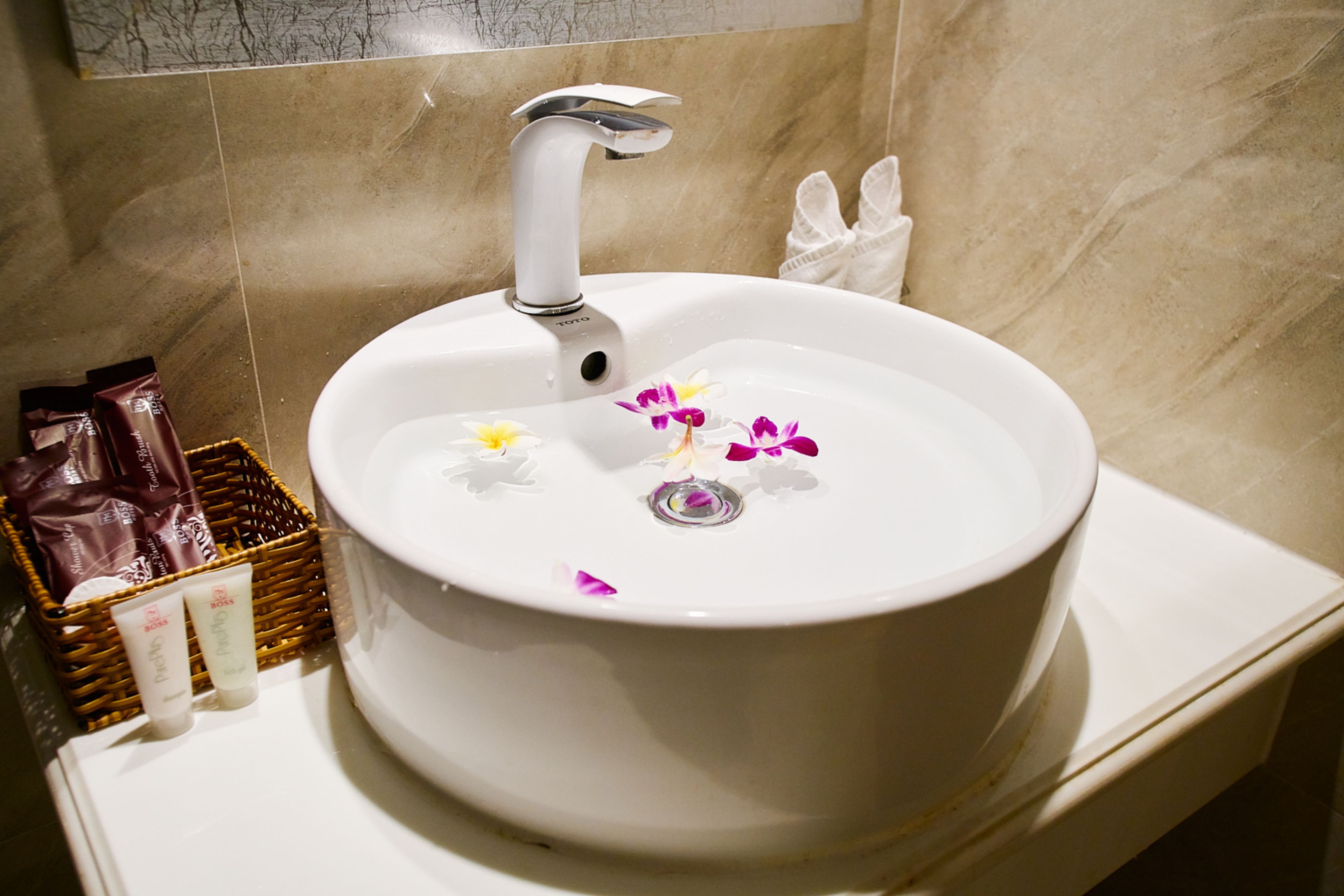 shower, rainfall showerhead, designer toiletries, hair dryer