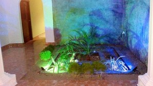 A small indoor garden with various plants and a water feature. - Villa De Rosh (Negombo)