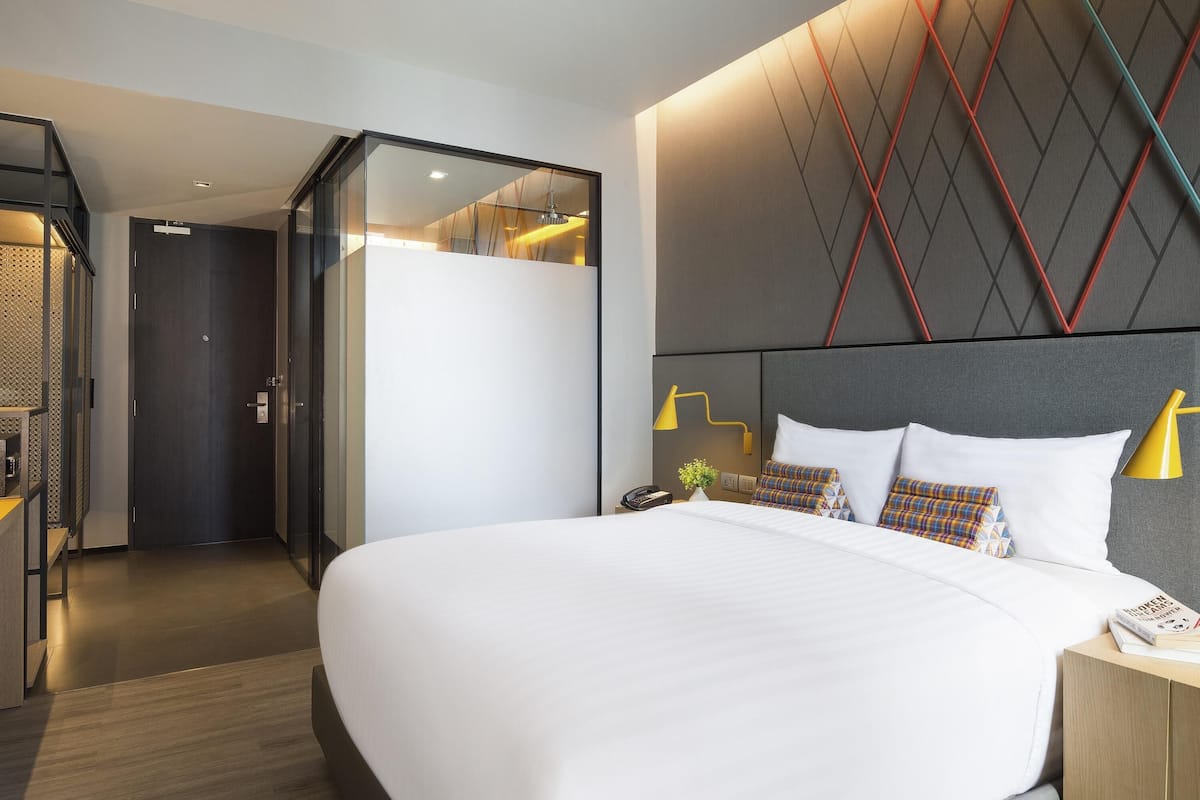 In-room safe, desk, laptop workspace, blackout curtains