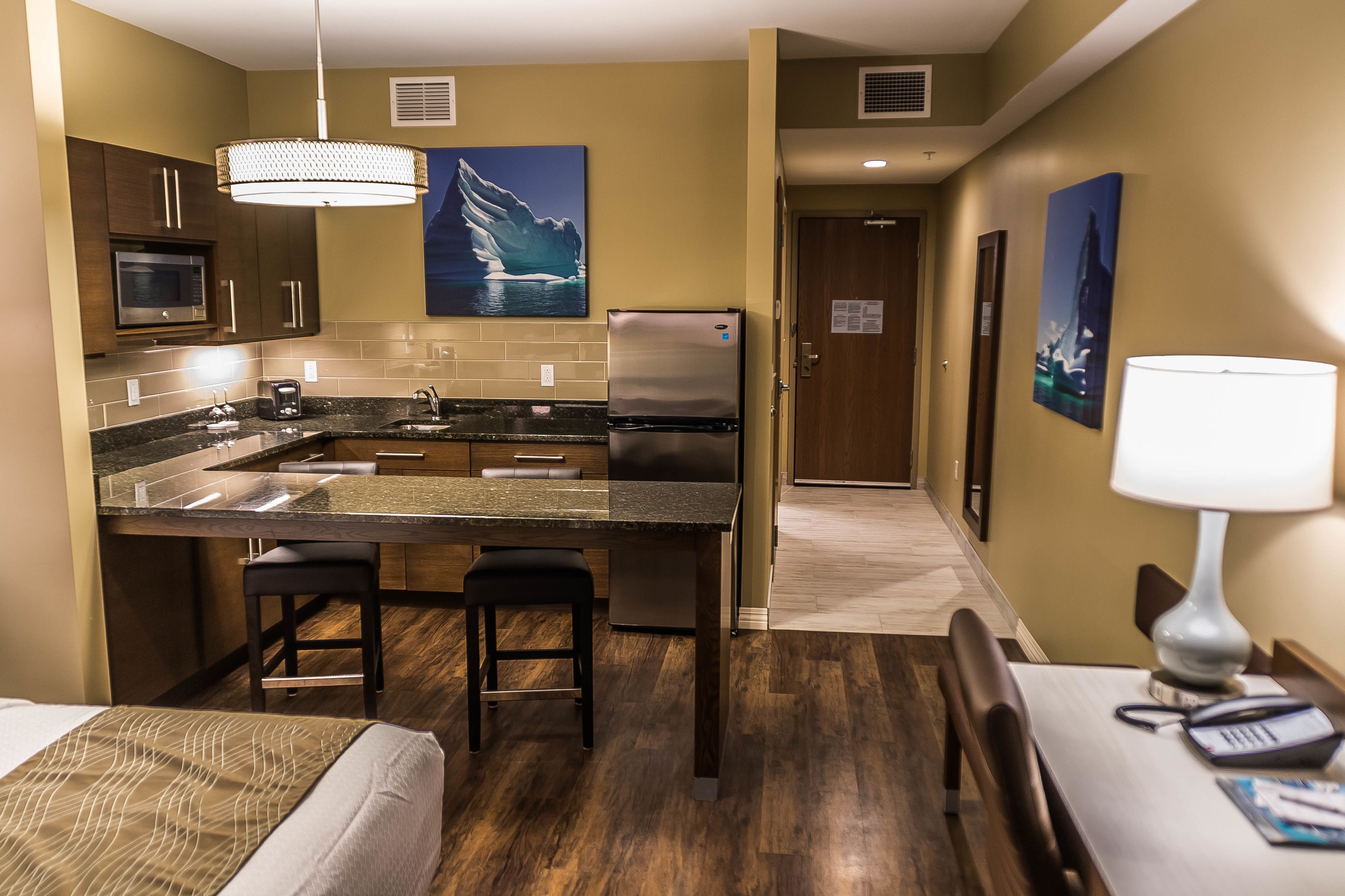 fridge, microwave, coffee/tea maker