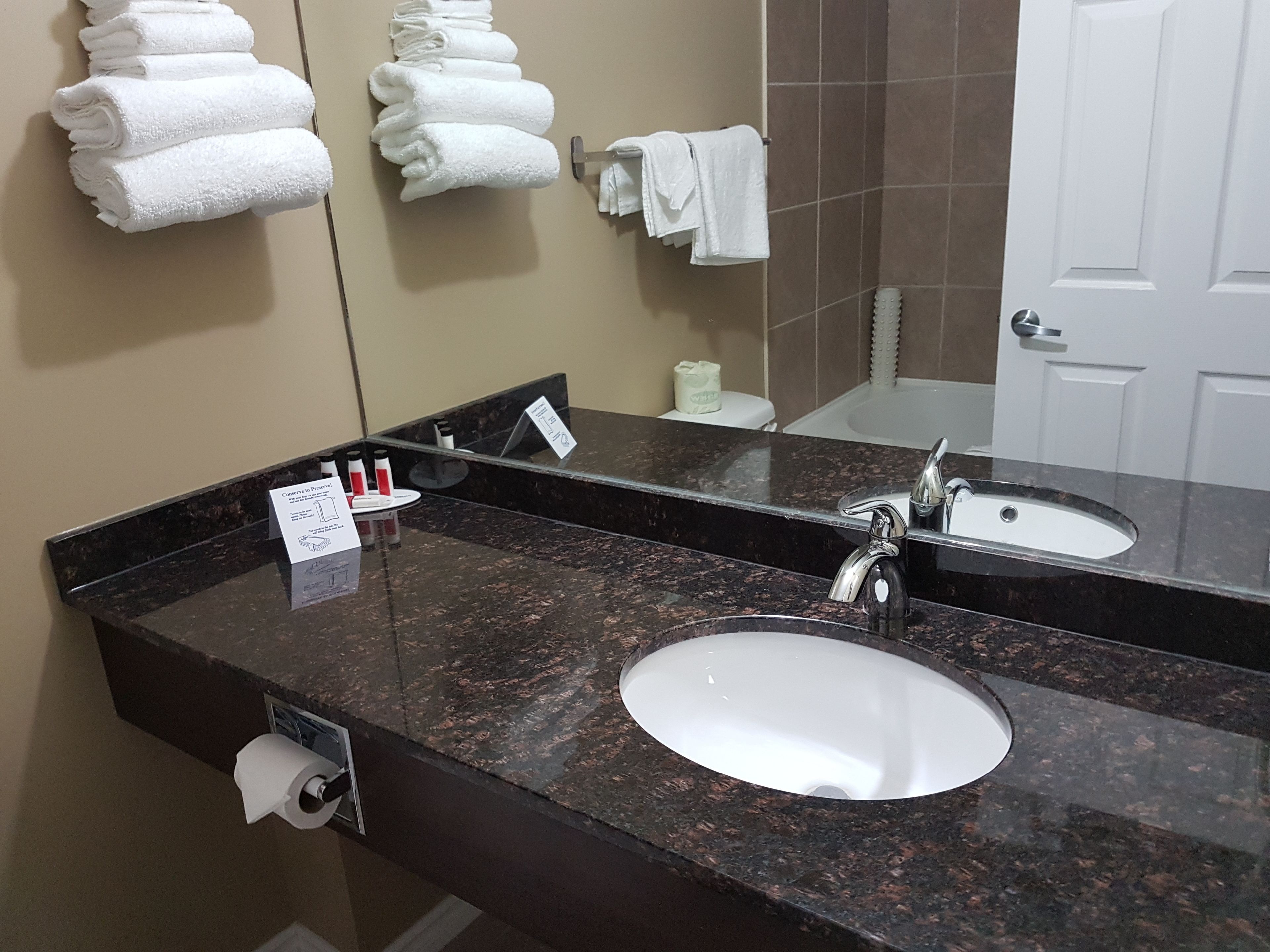 free toiletries, hair dryer, towels