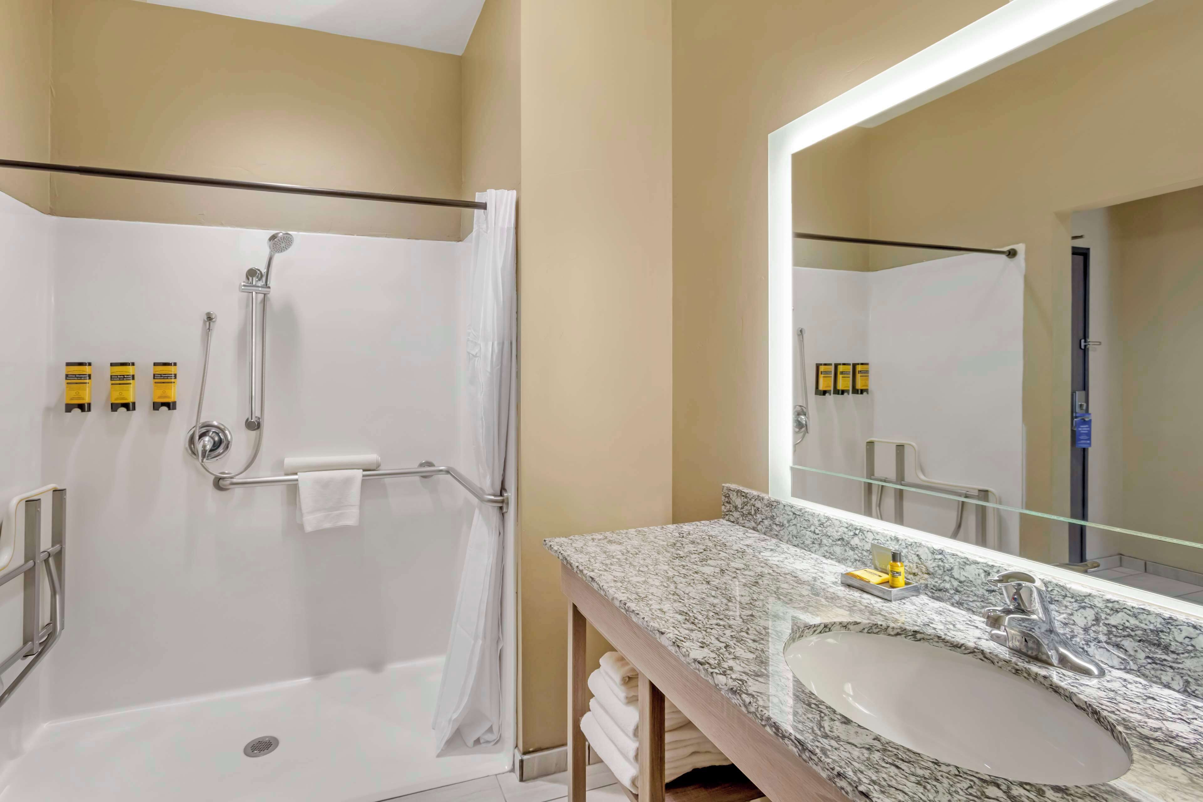 free toiletries, hair dryer, towels