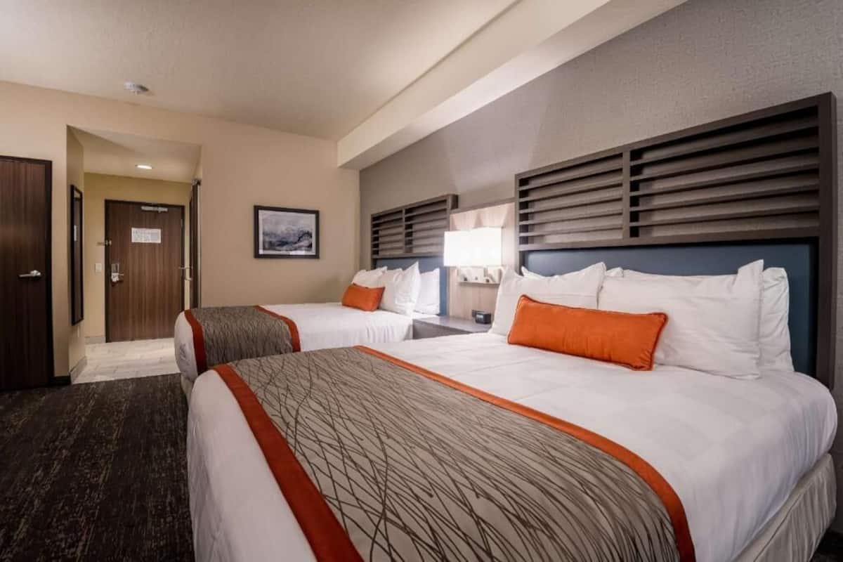 Pillowtop beds, desk, blackout drapes, iron/ironing board