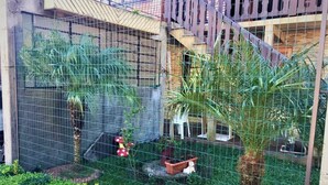 A fenced outdoor area with potted plants and a small garden. - Residenciais Gramado House (Gramado)