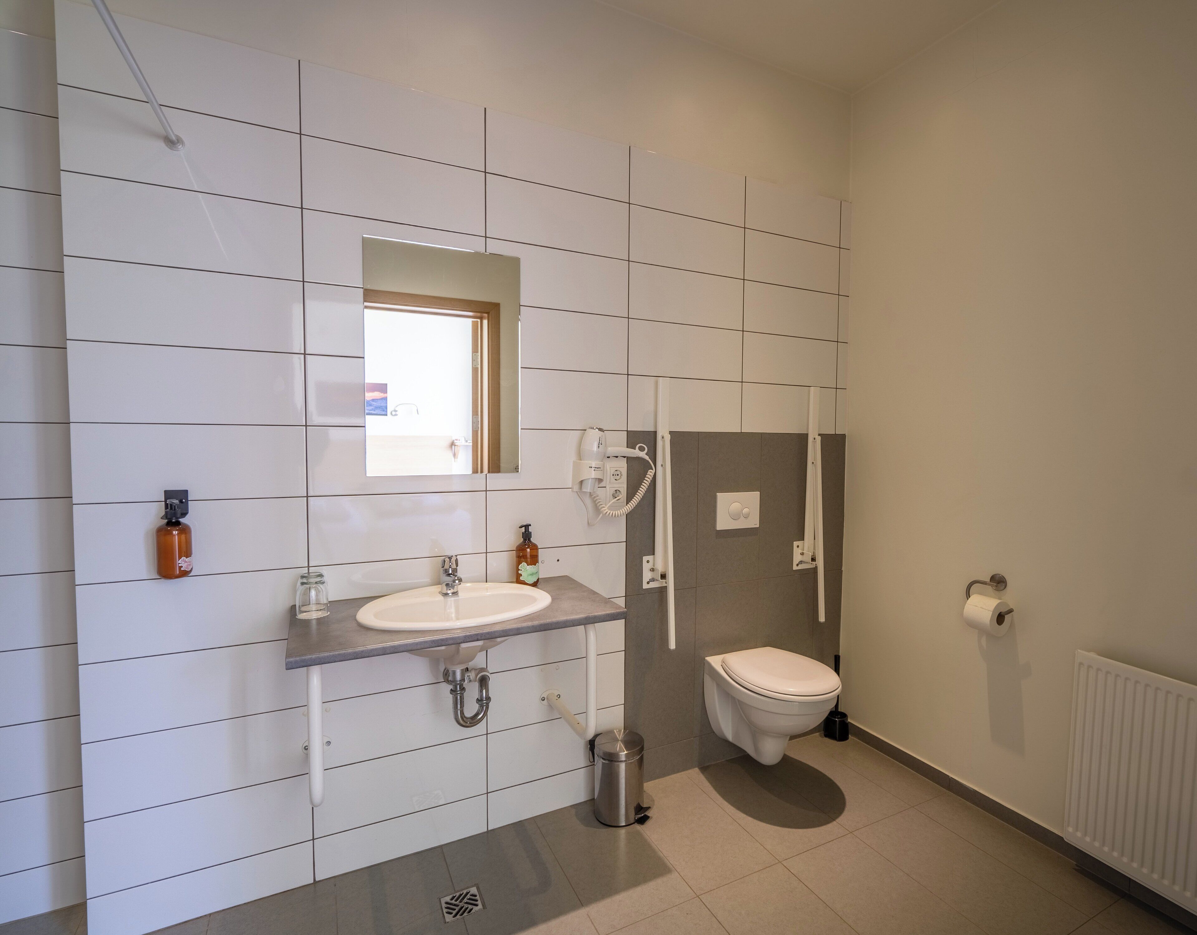 double or twin room, mobility accessible | bathroom | shower, free toiletries, hair dryer, towels