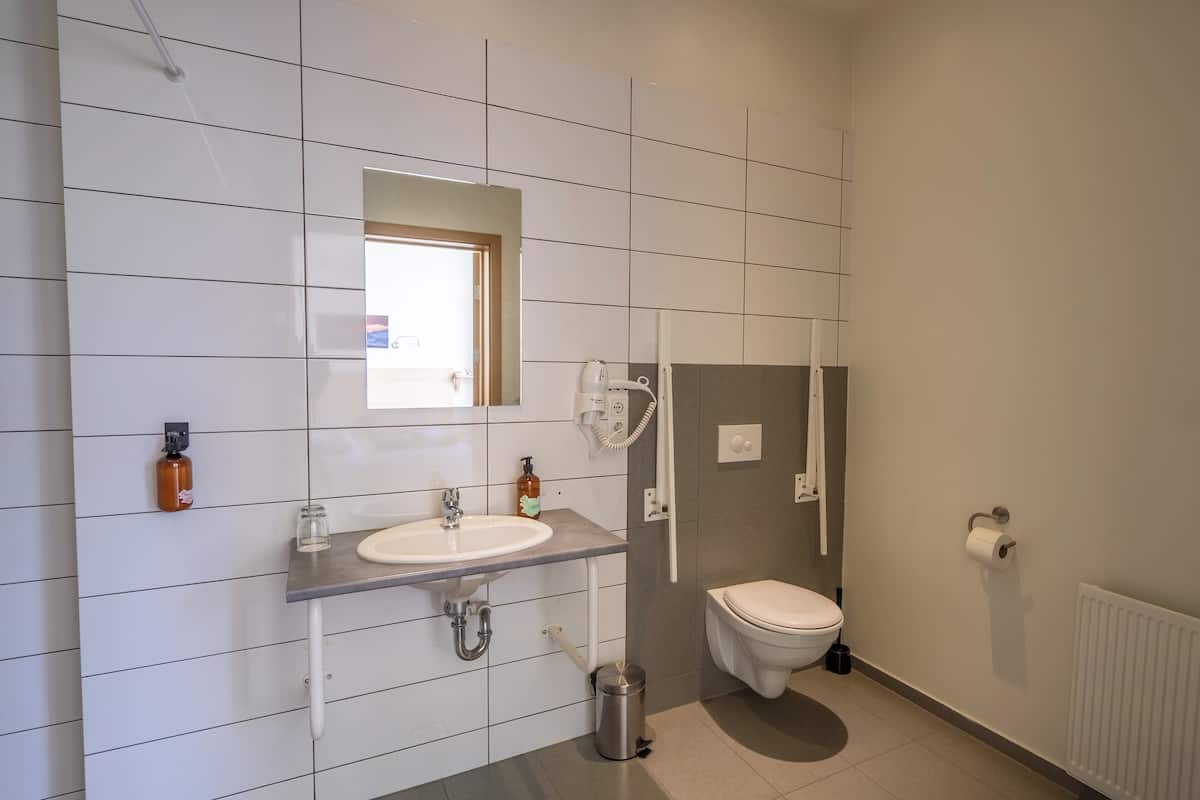 double or twin room, mobility accessible | bathroom | shower, free toiletries, hair dryer, towels