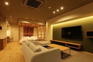 Suite with Private Open-air Bath 80sqm | Living area | Flat-screen TV
