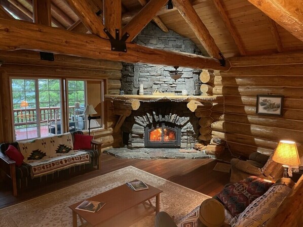 Tv, eldstad, böcker och printers