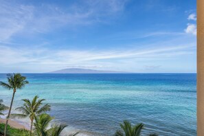 On the beach, sun loungers, beach towels